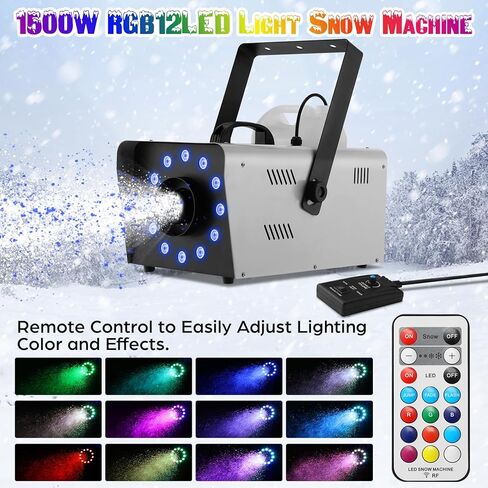 TCFUNDY Snow Machine with 12 LED Lights, 1500W Snow Making Machine with 9 Color Lights Effect Snowflake Maker with Remote Control in Kuwait