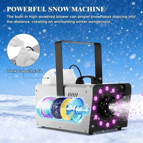 TCFUNDY Snow Machine with 12 LED Lights, 1500W Snow Making Machine with 9 Color Lights Effect Snowflake Maker with Remote Control in Kuwait