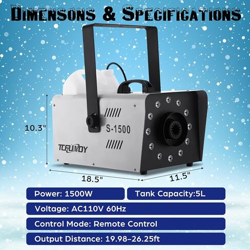 TCFUNDY Snow Machine with 12 LED Lights, 1500W Snow Making Machine with 9 Color Lights Effect Snowflake Maker with Remote Control in Kuwait