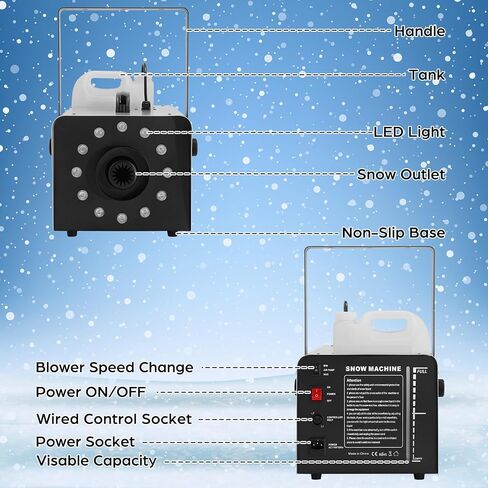 TCFUNDY Snow Machine with 12 LED Lights, 1500W Snow Making Machine with 9 Color Lights Effect Snowflake Maker with Remote Control in Kuwait