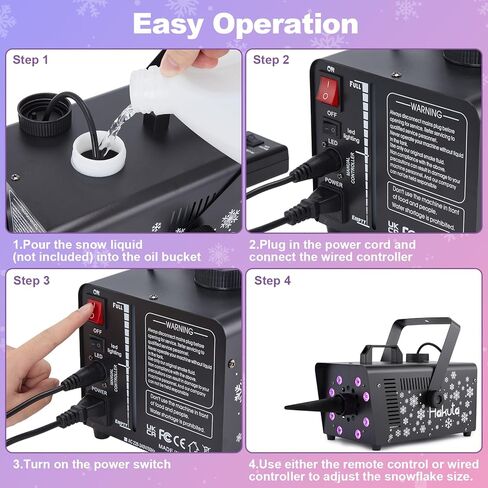 Hakuta 1000W Snow Machine Adjustable Snowflake with 8 LED RGB Lights, High Output Snow Maker for Christmas, Halloween, Valentine's Day, Wedding, Parties and DJ Stage Indoor Outdoor in Kuwait