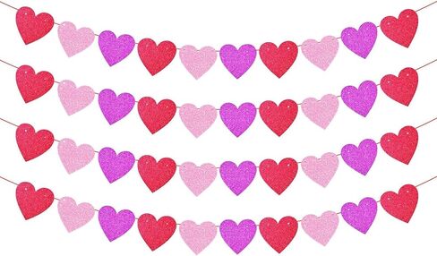 4 Pack Red Pink Glitter Heart Garland Banners Love Hearts Decorations Heart Banners for Valentines Anniversary Wedding Birthday Party Decorations Supplies in Kuwait