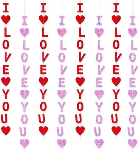 4 Pack Red Pink Glitter Heart Garland Banners Love Hearts Decorations Heart Banners for Valentines Anniversary Wedding Birthday Party Decorations Supplies in Kuwait
