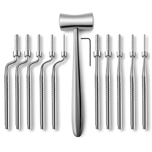 11-Piece Osteotomes and Periotome Set - Stainless Steel Construction, Autoclavable, Precision Instrument Set with Plastic Head Mallet and Protective Case in Saudi Arabia