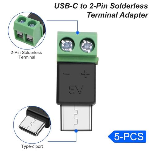 MEIRIYFA USB نوع C موصل برغي طرفي محول USB C ذكر إلى 2 دبوس كتلة طرفية 5 فولت 1.5 أمبير لإصلاح شحن الطاقة DIY 5 قطع in Saudi Arabia