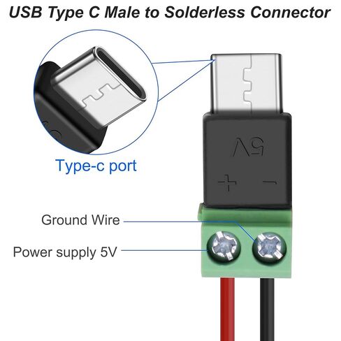 MEIRIYFA USB نوع C موصل برغي طرفي محول USB C ذكر إلى 2 دبوس كتلة طرفية 5 فولت 1.5 أمبير لإصلاح شحن الطاقة DIY 5 قطع in Saudi Arabia