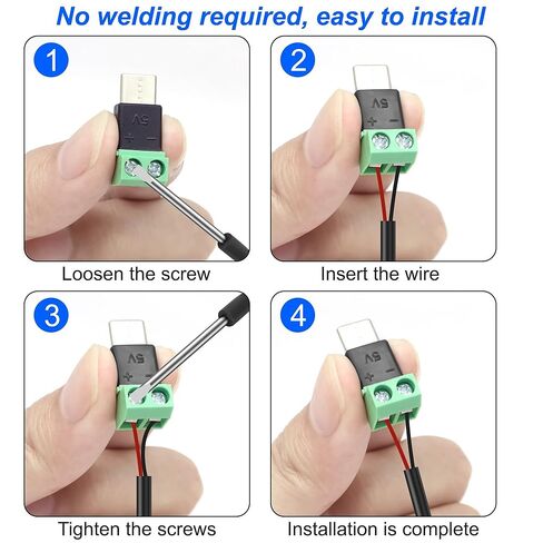 MEIRIYFA USB نوع C موصل برغي طرفي محول USB C ذكر إلى 2 دبوس كتلة طرفية 5 فولت 1.5 أمبير لإصلاح شحن الطاقة DIY 5 قطع in Saudi Arabia