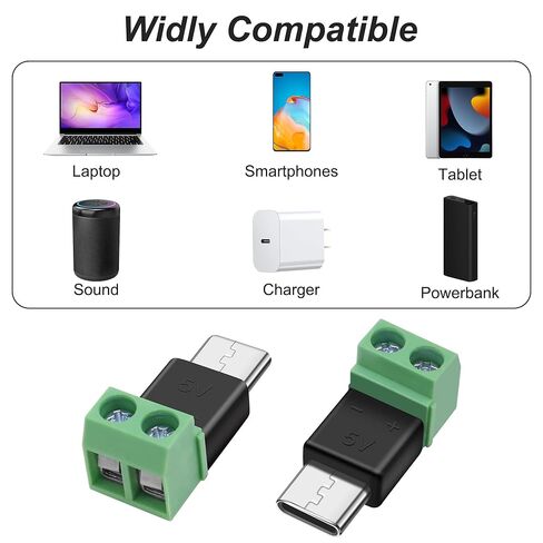 MEIRIYFA USB نوع C موصل برغي طرفي محول USB C ذكر إلى 2 دبوس كتلة طرفية 5 فولت 1.5 أمبير لإصلاح شحن الطاقة DIY 5 قطع in Saudi Arabia