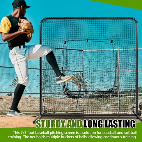 Steel Baseball Hitting Net, 7ft x 7ft Baseball Sock Net Screen Batting Pitching Portable Training Equipment with Exclusive Storage Bag for Practice, Durability for Skill Levels in Saudi Arabia