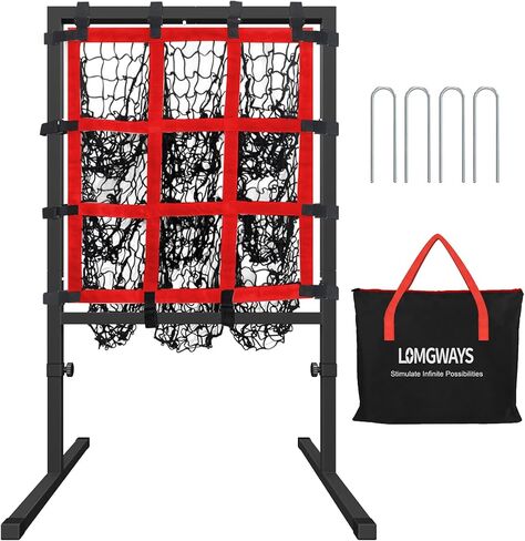 شبكة رمي البيسبول ذات 9 فتحات مع منطقة الضرب، هدف رمي الكرة اللينة المحمولة للبيسبول مع ارتفاع قابل للتعديل، 4 أوتاد أرضية وحقيبة حمل للرمي والضرب والضرب in Kuwait