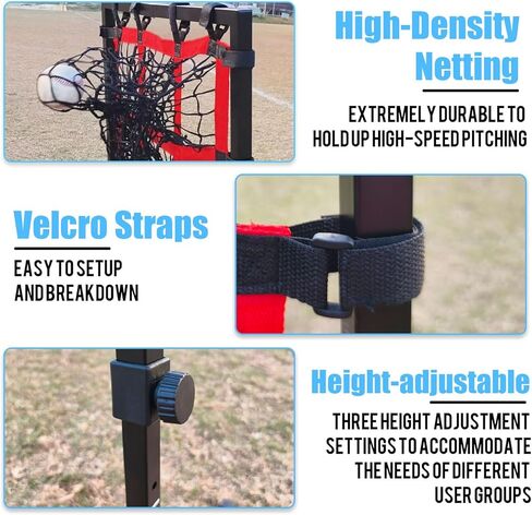 شبكة رمي البيسبول ذات 9 فتحات مع منطقة الضرب، هدف رمي الكرة اللينة المحمولة للبيسبول مع ارتفاع قابل للتعديل، 4 أوتاد أرضية وحقيبة حمل للرمي والضرب والضرب in Kuwait