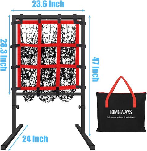 شبكة رمي البيسبول ذات 9 فتحات مع منطقة الضرب، هدف رمي الكرة اللينة المحمولة للبيسبول مع ارتفاع قابل للتعديل، 4 أوتاد أرضية وحقيبة حمل للرمي والضرب والضرب in Kuwait