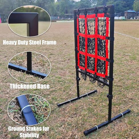 شبكة رمي البيسبول ذات 9 فتحات مع منطقة الضرب، هدف رمي الكرة اللينة المحمولة للبيسبول مع ارتفاع قابل للتعديل، 4 أوتاد أرضية وحقيبة حمل للرمي والضرب والضرب in Kuwait