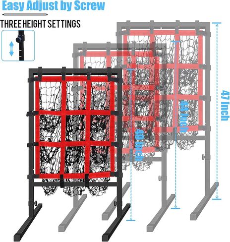 شبكة رمي البيسبول ذات 9 فتحات مع منطقة الضرب، هدف رمي الكرة اللينة المحمولة للبيسبول مع ارتفاع قابل للتعديل، 4 أوتاد أرضية وحقيبة حمل للرمي والضرب والضرب in Kuwait