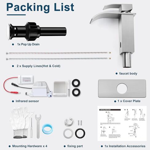 Herogo Bathroom Sink Faucet, Brushed Nickel Waterfall Stainless Steel Bathroom Faucet with Pop Up Drain & 2 Water Hoses for 1 Hole or 3 Holes, Single Handle, Deck Mount, for Vanity RV Lavatory in Saudi Arabia