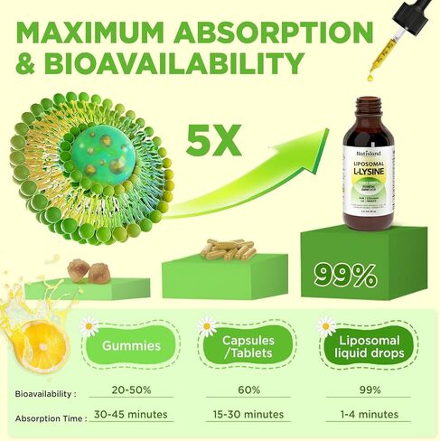Liposomal L-lysine Monolaurin Liquid Drops, Lysine 1000MG Supplement for Adults & Kids, Echinacea & Elderberry with Vitamin C & D3, Zinc, for Lip & Skin Health, Collagen & Immune Support, 2 Fl Oz in Kuwait