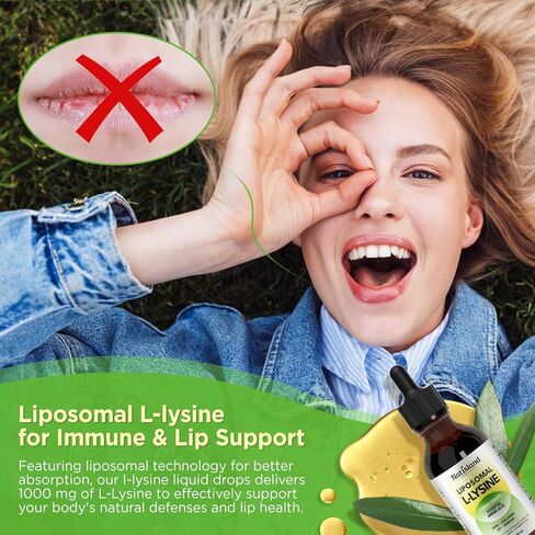 Liposomal L-lysine Monolaurin Liquid Drops, Lysine 1000MG Supplement for Adults & Kids, Echinacea & Elderberry with Vitamin C & D3, Zinc, for Lip & Skin Health, Collagen & Immune Support, 2 Fl Oz in Kuwait