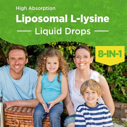 Liposomal L-lysine Monolaurin Liquid Drops, Lysine 1000MG Supplement for Adults & Kids, Echinacea & Elderberry with Vitamin C & D3, Zinc, for Lip & Skin Health, Collagen & Immune Support, 2 Fl Oz in Kuwait
