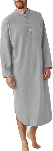 GTHTTT Men's Nightshirt for Long Sleeve Night Gown Plain Loose Buttons Bathrobes Comfy Pajama Dress Sleeping Wear Loungewear in Saudi Arabia