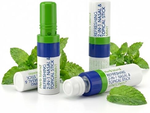 Herb Island 2-in-1 Nasal Stick Inhaler & Essential Oil Topical Rub, Refreshing Nose Inhaler Stick, VapoInhaler Wake Up Stick for Focus & Clear Breathing 5 Pack in Saudi Arabia