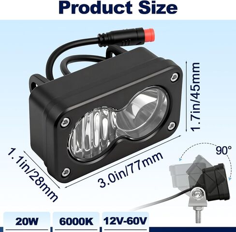 1Set 6000-6500K Ebike Headlight for Rad Power, 2 Pin Headlight for Rad Power Bikes Compatible with RadMini RadRover RadExpand RadRunner Vamoose Mammoth Clear White, 20W Waterproof Ebike LED Light in Saudi Arabia