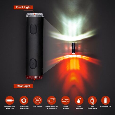 JINKEY Bike Helmet Light Front and Rear, 2-in-1 USB Rechargeable LED Bicycle Headlight & Taillight, IP66 Waterproof, 5 Warning Modes with Mounting Bracket for Night Safety Riding in Kuwait