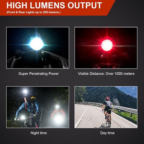 JINKEY Bike Helmet Light Front and Rear, 2-in-1 USB Rechargeable LED Bicycle Headlight & Taillight, IP66 Waterproof, 5 Warning Modes with Mounting Bracket for Night Safety Riding in Kuwait