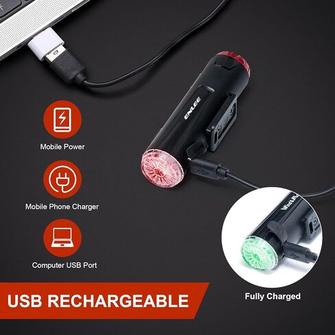 JINKEY Bike Helmet Light Front and Rear, 2-in-1 USB Rechargeable LED Bicycle Headlight & Taillight, IP66 Waterproof, 5 Warning Modes with Mounting Bracket for Night Safety Riding in Kuwait