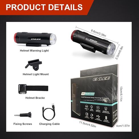 JINKEY Bike Helmet Light Front and Rear, 2-in-1 USB Rechargeable LED Bicycle Headlight & Taillight, IP66 Waterproof, 5 Warning Modes with Mounting Bracket for Night Safety Riding in Kuwait