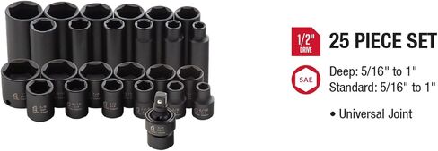 SUNEX TOOLS 3325 3/8-Inch Drive SAE Master Impact Socket Set., Standard/Deep, 6-Point, Cr-Mo, 5/16-Inch - 1-Inch, 25-Piece in Kuwait
