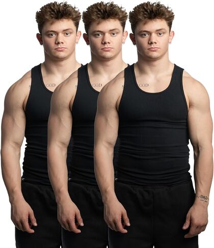 Beaters, Men's Tank Tops, Cotton Spandex Blend Tanks Tops for Men, Comfortable, Durable & Stylish Ribbed Fabric, for Gym, Casual Wear, or Layering, 3 Pack, Black, Size 4XL in Kuwait