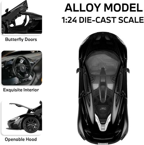 نموذج سيارات مصبوب بمقياس 1:24 لسيارة ماكلارين P1، سيارات لعبة معدنية مصبوبة من سبائك الزنك مع عجلات مجانية، أبواب قابلة للفتح وغطاء للرأس هدية للأطفال والأولاد البالغين، أسود in Kuwait