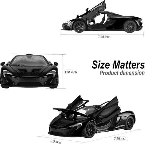 نموذج سيارات مصبوب بمقياس 1:24 لسيارة ماكلارين P1، سيارات لعبة معدنية مصبوبة من سبائك الزنك مع عجلات مجانية، أبواب قابلة للفتح وغطاء للرأس هدية للأطفال والأولاد البالغين، أسود in Kuwait