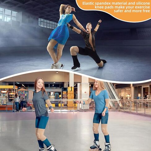 2 Pairs Figure Ice Skating Knee and Gel Elbow Pads Set, Dance Knee Elbow Pads Cushion and Support Cap for Youth Dancing Figure Skating Gymnastic Youth and Adult Women Men in Saudi Arabia