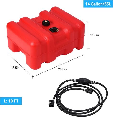 Portable Boat Fuel Gas Tank, 14.5 Gallon/55L HDPE Outboard Marine Fuel Tank with 10Ft Transfer Hose & Gauge for Outboard Engine, Yacht, Fishing Boat, UV-Resistant in Kuwait