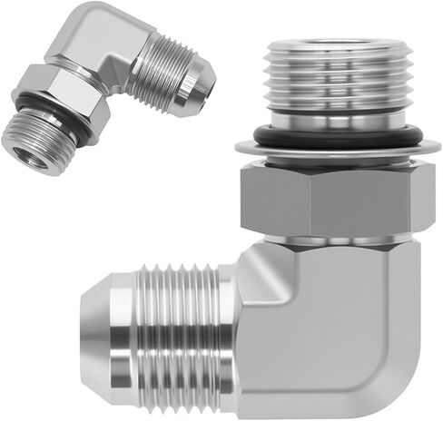 1/4" ذكر JIC 37° x 1/4" ذكر SAE ORB 90° محول الكوع، 6801-04-04 تركيب هيدروليكي، معايير SAE J514 وJ1926 موصل وصلات أنابيب الصلب الكربوني للأنظمة الهيدروليكية (عبوتان) in Kuwait