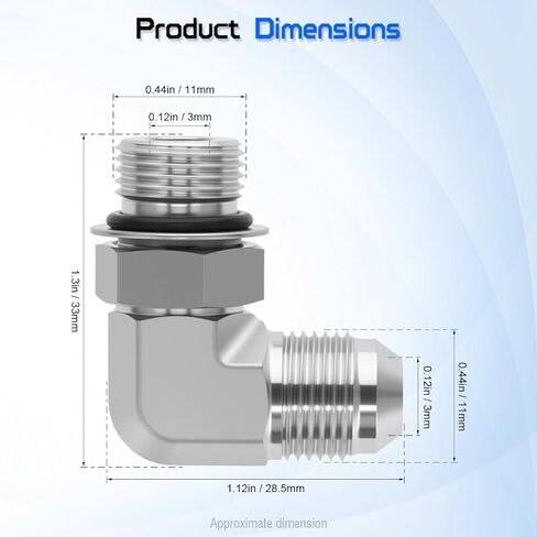 1/4" ذكر JIC 37° x 1/4" ذكر SAE ORB 90° محول الكوع، 6801-04-04 تركيب هيدروليكي، معايير SAE J514 وJ1926 موصل وصلات أنابيب الصلب الكربوني للأنظمة الهيدروليكية (عبوتان) in Kuwait