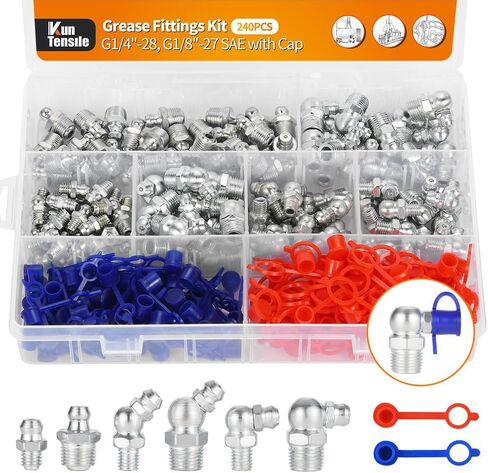 200 Pcs Grease Fittings Kit - M6 M8 M10 G1/4 G1/8 SAE & Metric Zerk Fittings Assortment with Grease Fitting Cap - Straight 45° 90° Angled Zerks Standard Fastener for Tractor, Truck, Automotive in Saudi Arabia
