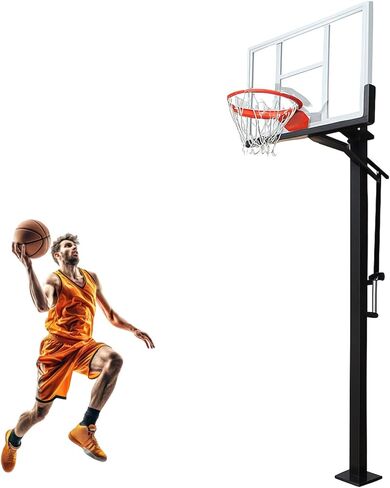 Outdoor in-Ground Basketball System, 8-10Ft Quick-Adjust Height Hoop, 55" Shatterproof Tempered Glass Backboard, Heavy-Duty Stable Base for Driveway, Court, Backyard in Saudi Arabia