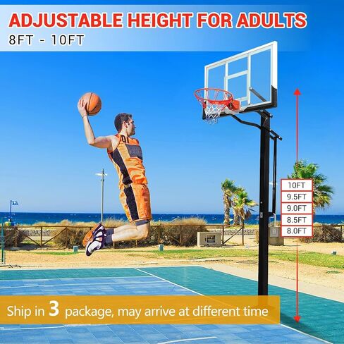Outdoor in-Ground Basketball System, 8-10Ft Quick-Adjust Height Hoop, 55" Shatterproof Tempered Glass Backboard, Heavy-Duty Stable Base for Driveway, Court, Backyard in Saudi Arabia