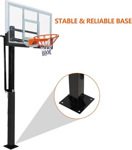 Outdoor in-Ground Basketball System, 8-10Ft Quick-Adjust Height Hoop, 55" Shatterproof Tempered Glass Backboard, Heavy-Duty Stable Base for Driveway, Court, Backyard in Saudi Arabia