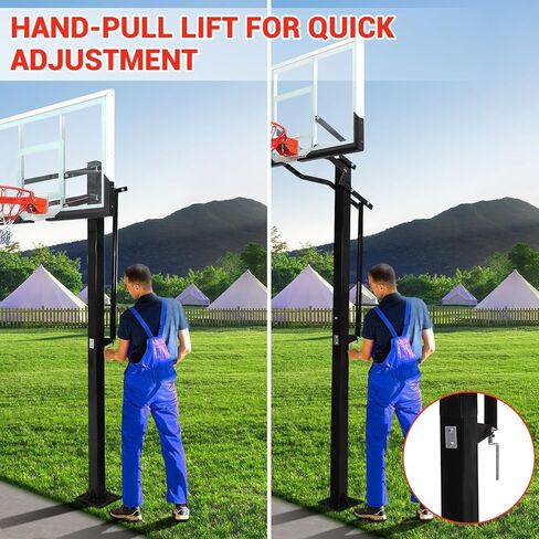 Outdoor in-Ground Basketball System, 8-10Ft Quick-Adjust Height Hoop, 55" Shatterproof Tempered Glass Backboard, Heavy-Duty Stable Base for Driveway, Court, Backyard in Saudi Arabia