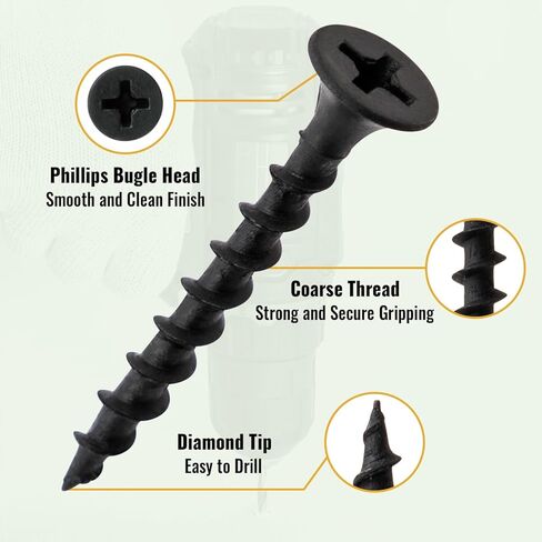 LIONMAX Drywall Screws, 100-PCS #6 x 1-1/4 inch High Strength Sheetrock Screws for Drywall, Wood or Composite Boards, Coarse Thread, Philips Drive, Bugle Head, Black in Saudi Arabia