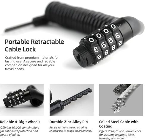 Small Retractable Cable Lock with Code, 4 Digit Combination Lock Outdoor Travel Essentials for Ski Snowboard, Luggage, Suitcase, Motorcycle Helmet, Kids Bike, Stroller Anti Theft, 2-Pack in Saudi Arabia