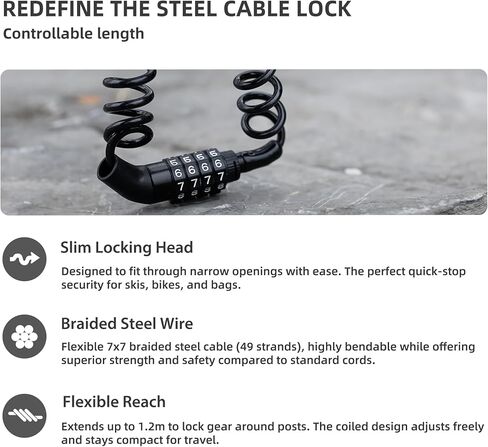 Small Retractable Cable Lock with Code, 4 Digit Combination Lock Outdoor Travel Essentials for Ski Snowboard, Luggage, Suitcase, Motorcycle Helmet, Kids Bike, Stroller Anti Theft, 2-Pack in Saudi Arabia