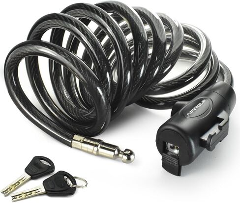 قفل دراجة MARQUE مع مفتاح - 3/8 بوصة (4 قدم، 7 قدم، 15 قدم) أقفال كابل ملفوف مع مفتاحين، كابل أمان مضاد للسرقة للدراجات، الدراجات البخارية، قوارب الكاياك، ألواح التجديف، البوابات (4 أقدام) in Kuwait