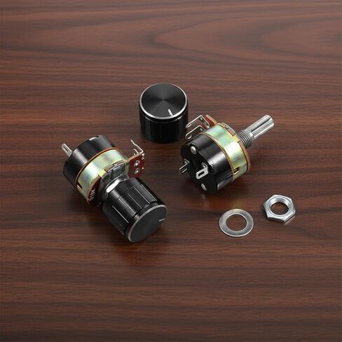 2 قطعة 10 كيلو أوم مقياس الجهد الخافت المستدق الخطي، مقابض مقاومة متغيرة، مقياس الجهد المستدق مع مفتاح تشغيل/إيقاف و2 قطعة مقبض من سبائك الألومنيوم الأسود لتنظيم سرعة العاكس in Saudi Arabia