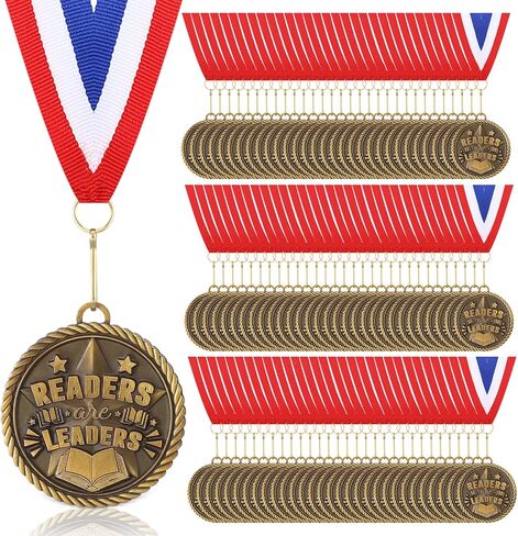 30 Pcs Reading Award Medals Bulk 2 Inch Readers are Leaders Award with Neck Ribbons Antique Gold Reading Medals with Engraving Reading Medals Trophy Gift Prizes for Scholastic Book Lovers in Kuwait