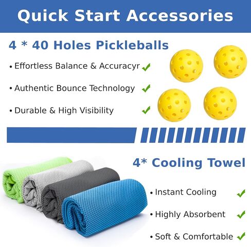 Pickleball Set with 4 Premium Wood Paddles, Cushion Comfort Grip, 4 Cooling Towels, 4 Pickleball Balls & Carry Bag, Pickle Ball Paddle for Men Women in Saudi Arabia