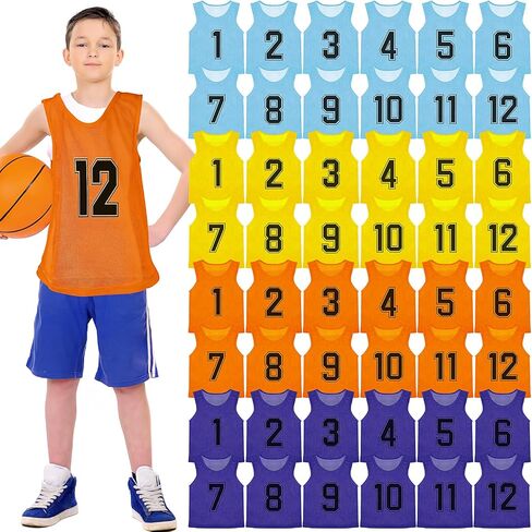 48 قطعة من Pinnies الرياضية للفريق، صدرية مشاجرة للشباب، مرايل تدريب كرة القدم، قمصان ممارسة كرة القدم مرقمة قابلة للعكس للأطفال الشباب in Kuwait